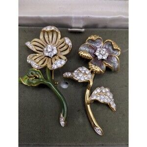 Nolan Miller Country Garden Flower Pin Set Enamel Rhinestone Brooch Boxed